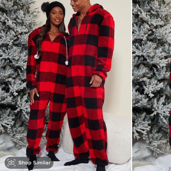 Fashion nova fuzzy plaid 2x womans onesie - Picture 1 of 3